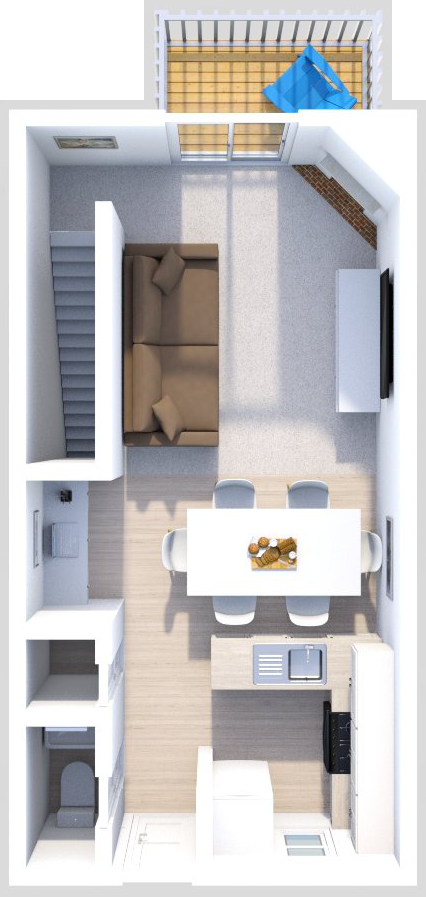 Floor plan for 2 beds, 1.5 baths, 1100 sqft